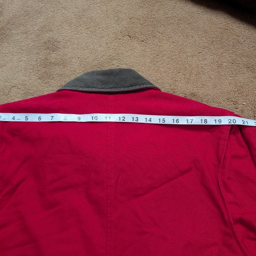 Lands End Vintage Red Canvas Chore Coat with Leather Collar - Picture 15 of 16